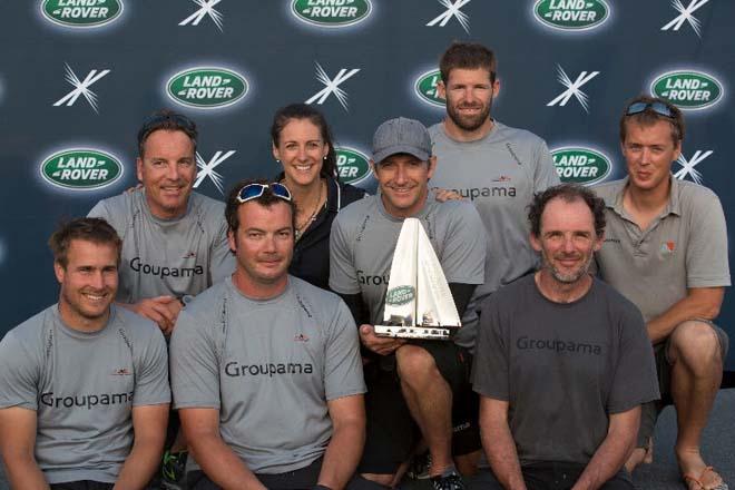 Land Rover Global Brand Ambassador Hannah White with the winners of the Above and Beyond Award in Istanbul, Groupama sailing team. © Lloyd Images/Extreme Sailing Series
